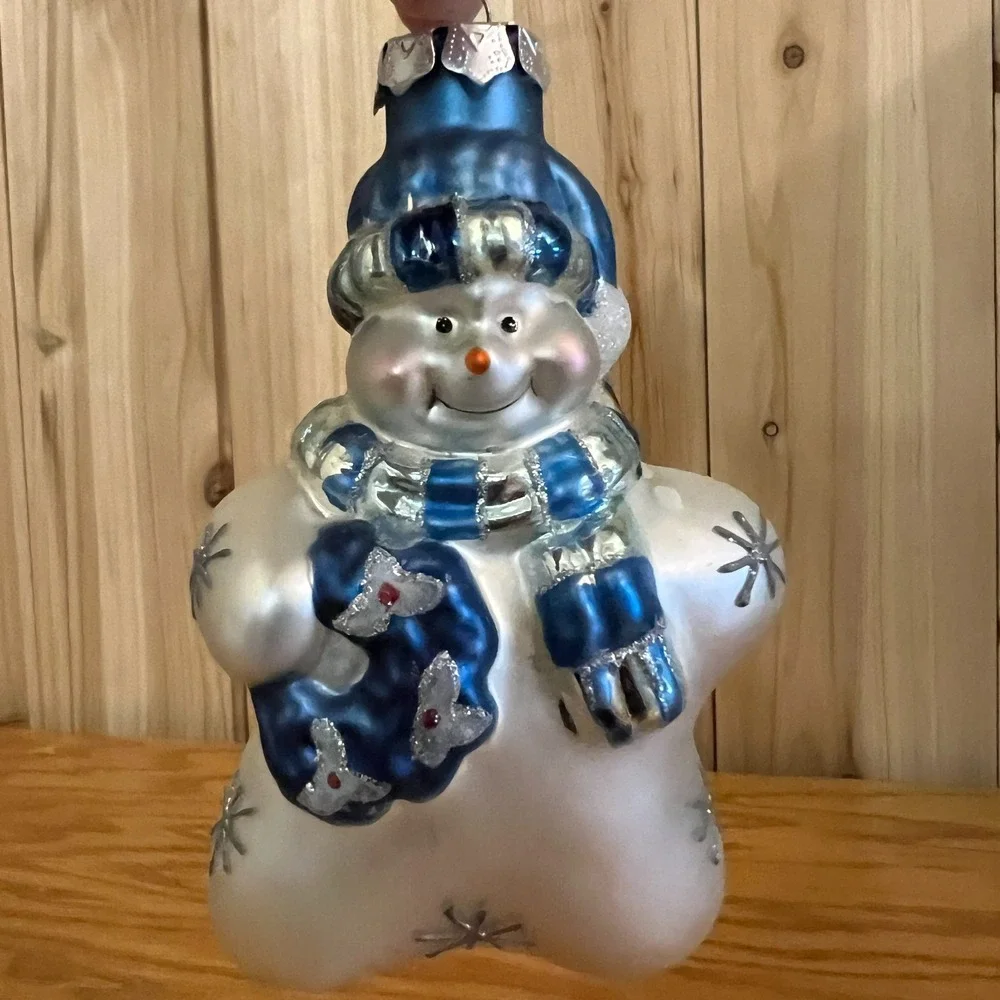 Vintage Snowman Christmas Ornaments Hand Blown Painted Glass Holiday Lot Of 2